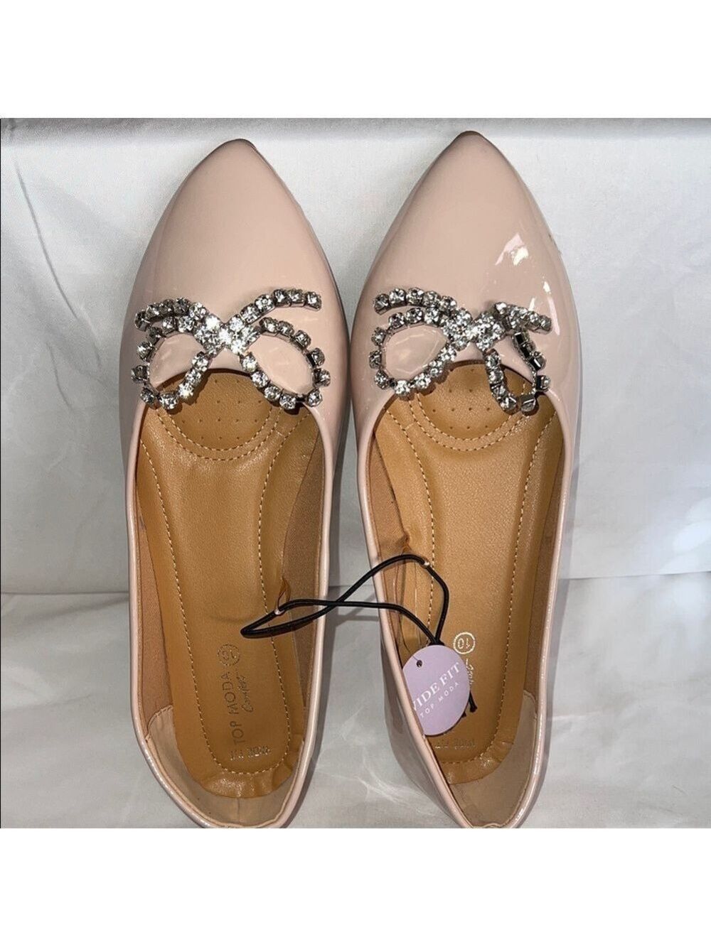 TOP Moda Nude Rhinestone Bow Flats
